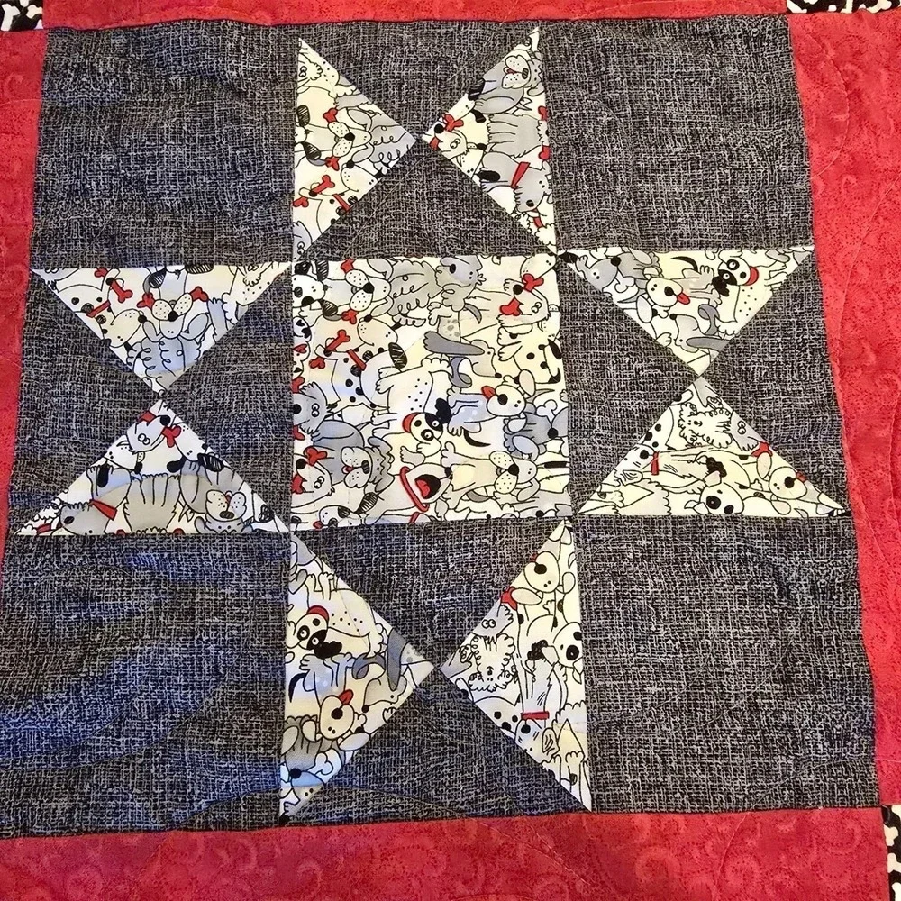 Handmade Dog Alphabet Quilt Henry Glass Novelty Dog Cotton Patchwork Star 69x55